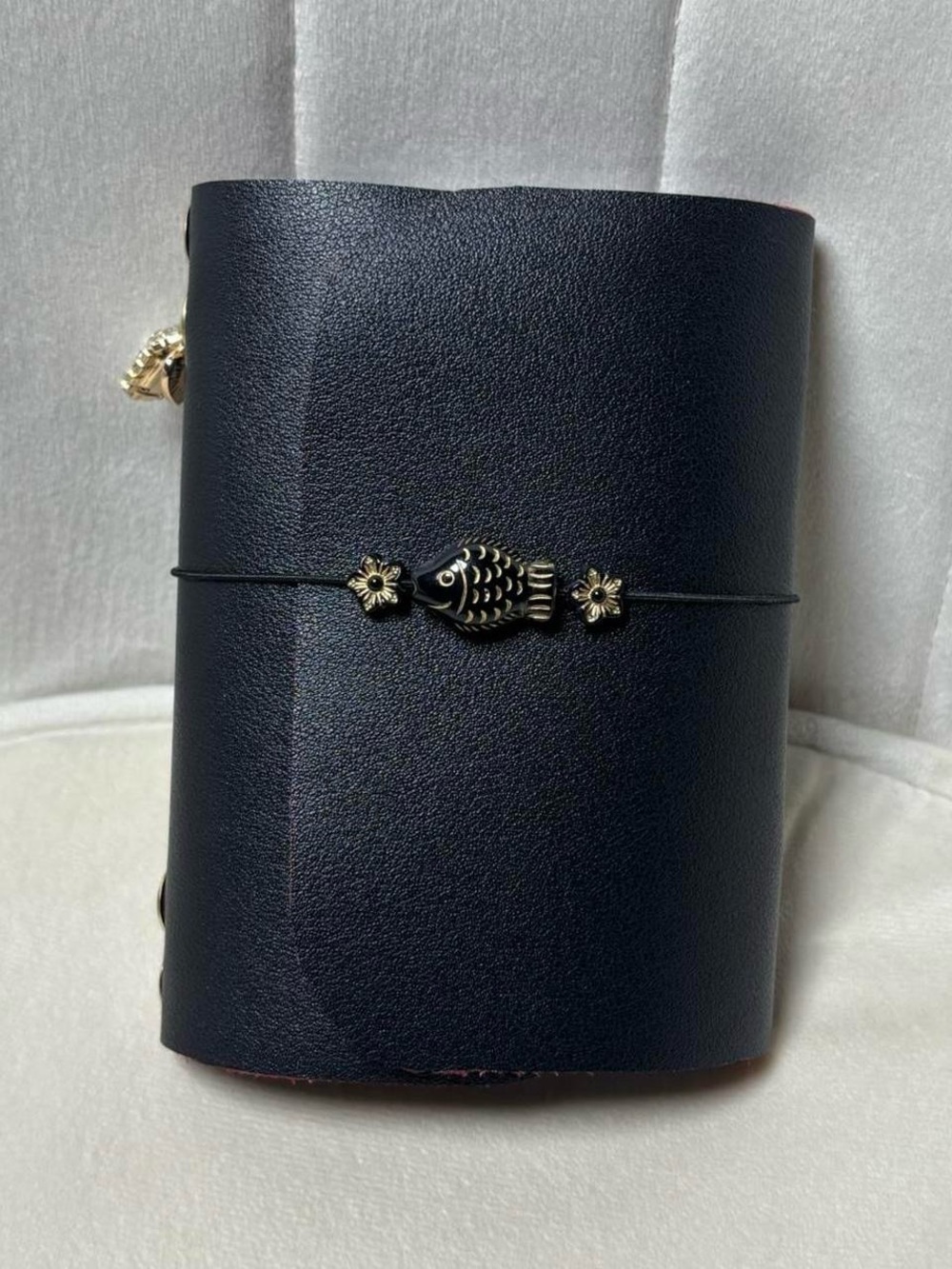 Black Travel passport/Journal sleeve with Fish Charm